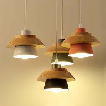 

NewModern Indoor lighting pendant lights Wood and aluminum lamp restaurant bar coffee dining room LED hanging light fixture MING