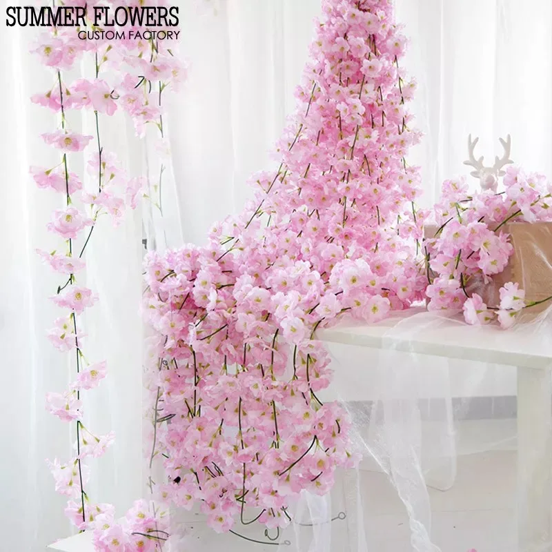 

2.0M Artificial Cherry Blossom Rattan For Wedding Flower Decoration Artificial flowers party Wreath Garland For DIY Home Decor