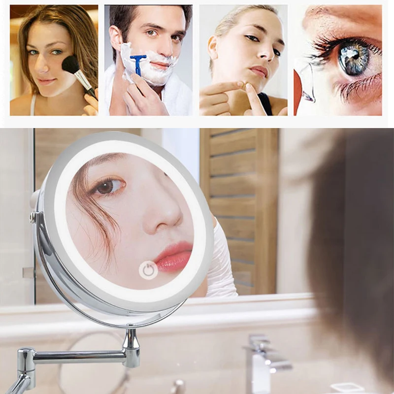 Зеркало для макияжа Vanity светодиодное гибкое двухстороннее круглое зеркало