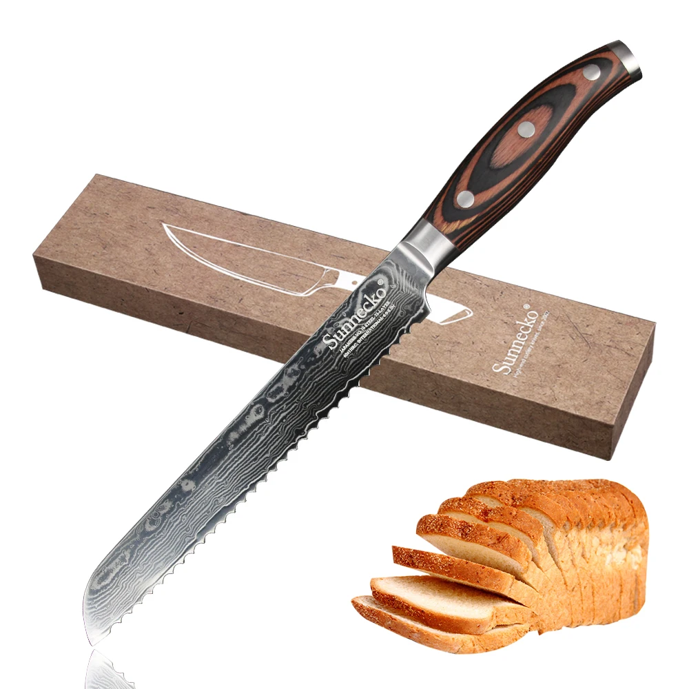 

SUNNECKO Professional 8" Bread Knife Damascus Steel Sharp Blade Kitchen Knives Pakka Wood Handle High Quality Cake Cutter Knife