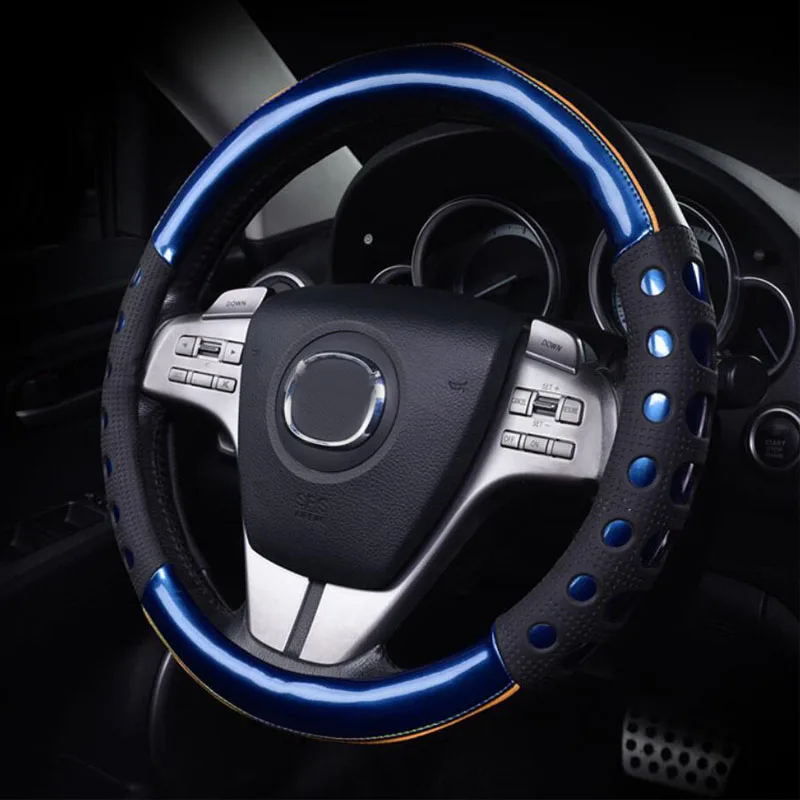 2019New автомобильные чехлы на руль, кожаные яркие цвета, спортивная мода, нескользящий комплект, Универсальный руль, украшение