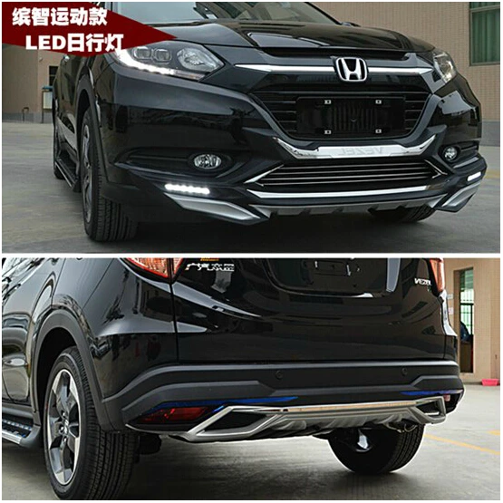 

Fit For Honda VEZEL HR-V HRV 2015-2019 LED Front+ Rear Bumper Diffuser Bumpers Lip Protector Guard skid plate LED ABS Chrome