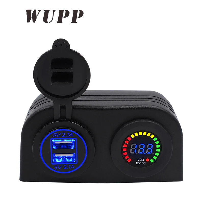 WUPP синий зеленый красный свет авто 5V 2.1A двойной Usb Автомобильное зарядное