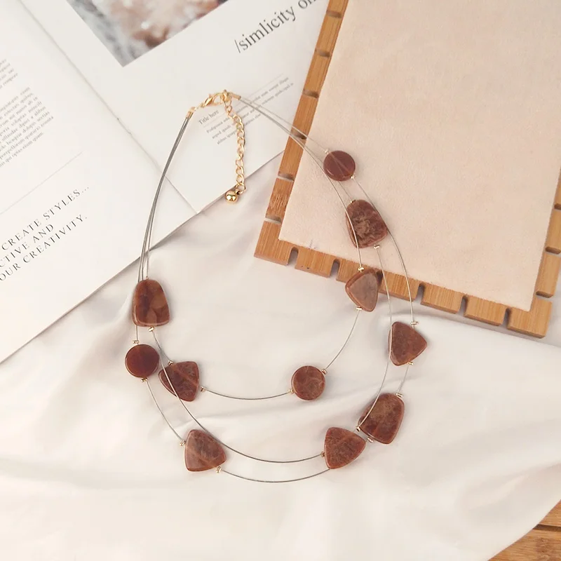 GuanLong Vintage Fashion Resin Necklaces Women With Acrylic Geometric Heart Pendants Metal Long Chains Necklaces Party Jewelry (4)
