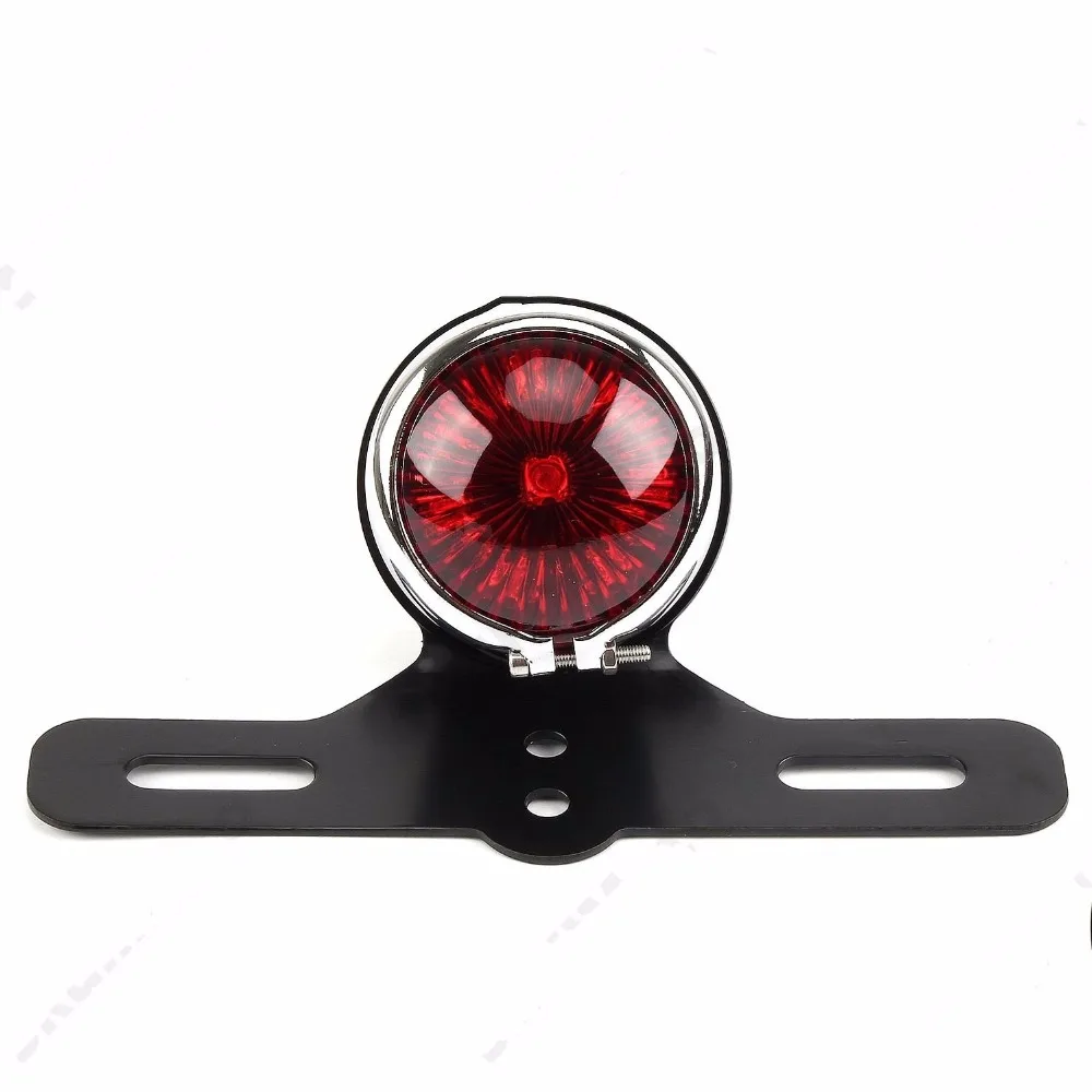 

12V Universal Motorcycle Bike Diamond Black Shell Rear Tail Brake Stop Light Red Bezel Red Light Vintage