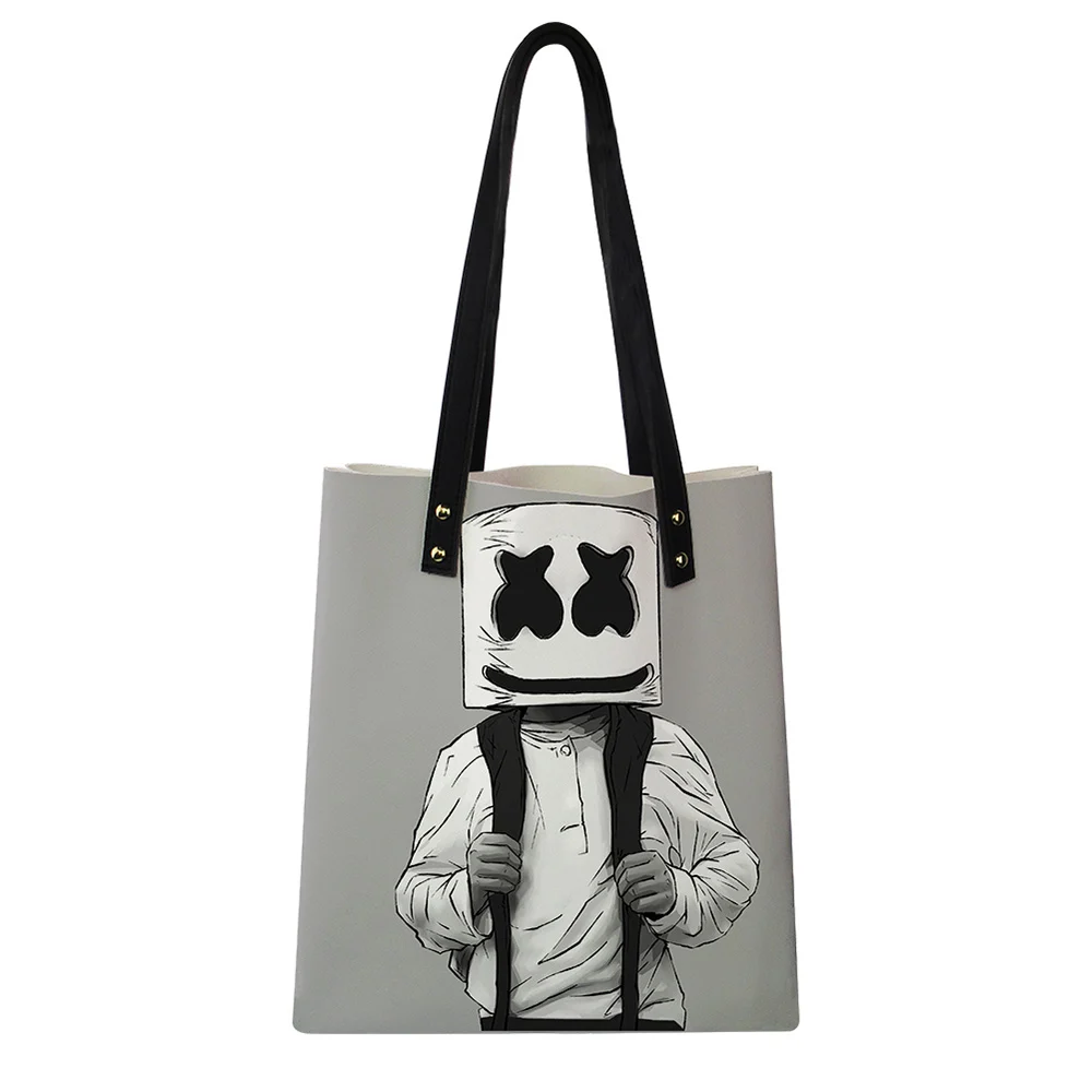 

3D Marshmello Pattern Print Women PU Leather Tote Bags Fashion Girls School Beach Shoulder Messenger Bags Woman Casual Handbags