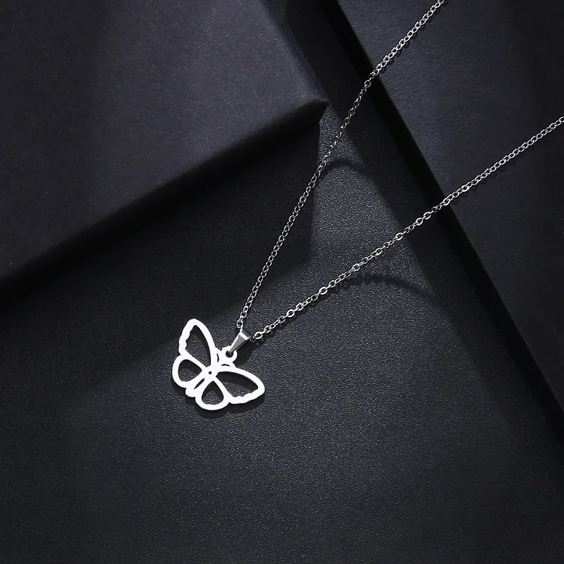 CACANA Stainless Steel Necklace For Women Man Lover's Beauty Butterfly Gold And Silver Color Pendant Necklace Engagement Jewelry