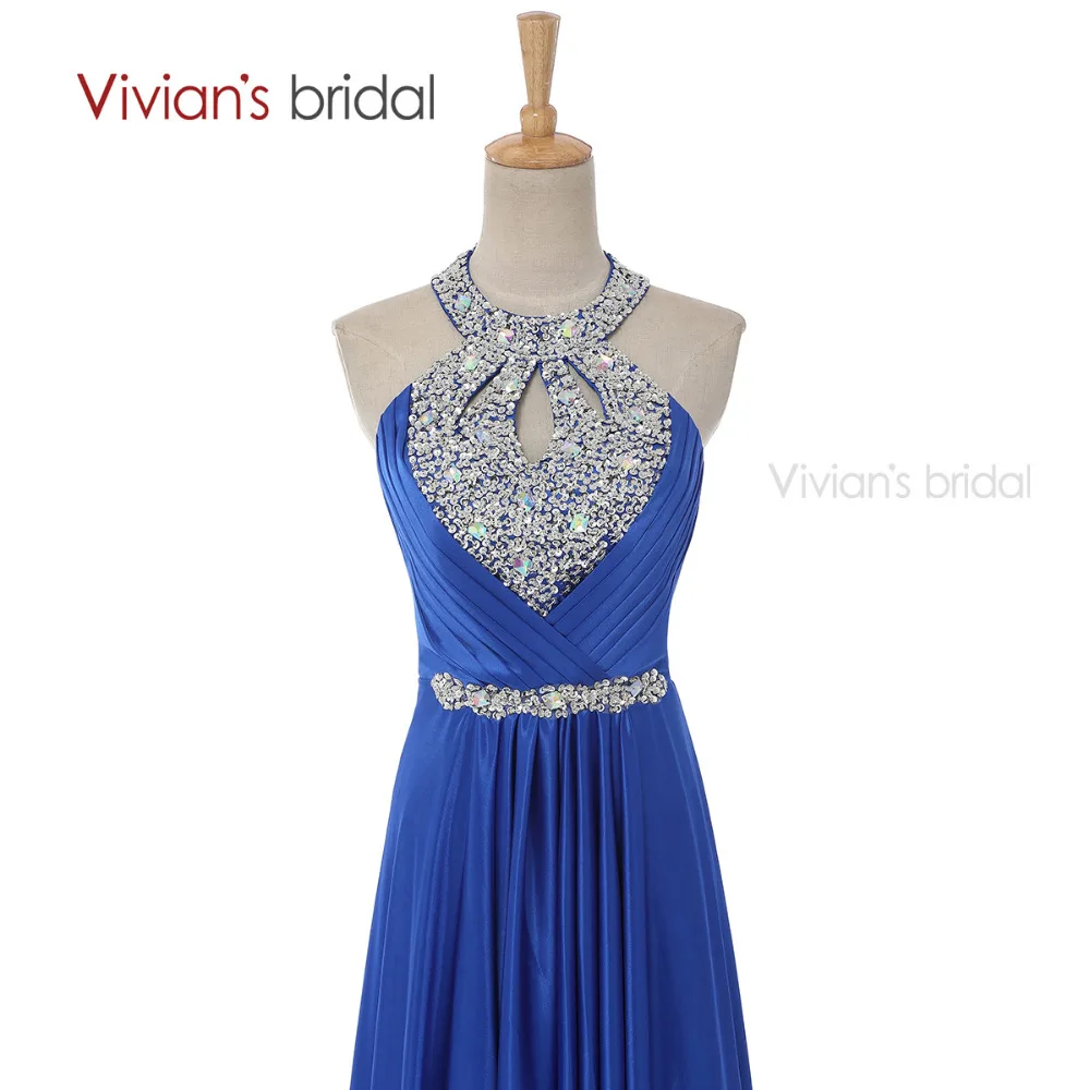 Vivian's Bridal A Line вечернее платье длинное Бисероплетение Кристалл Холтер атласное Формальное вечернее платье ED8010