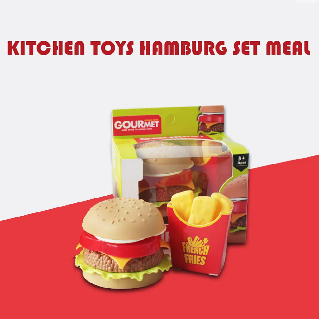 

Children Kitchen Cutting Toys French Fries Hamburger Fast Food Pretend Play Plastic Miniature Food Girls Kids Education Toy Gift
