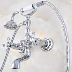 Полированный хромированный латунный двойной крест ручки настенный коготь ноги ванной кран смеситель кран с ручной душ mtf859