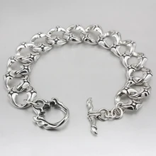 LINSION 925 пробы Серебряный Мужской Байкерский панк браслет 8G008 Длина 9,", подходит для запястья 8,6"~ 9,2"