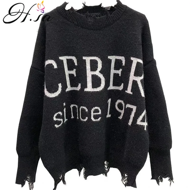 H. SA pull femme hiver 2019 Повседневный пуловер с буквенным принтом кашемировый свитер