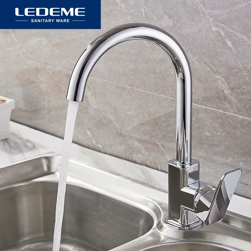 LEDEME المطبخ صنبور 360 درجة دوران القاعدة شكل منحني أنبوب مخرج صنبور حوض السباكة الأجهزة النحاس بالوعة صنبور L4033-2