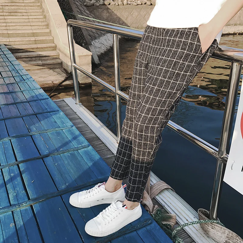 

M-5XL New 2018 men's clothing fashion hair stylist Plaid Ankle banded Harem pants Capri pants plus size costumes