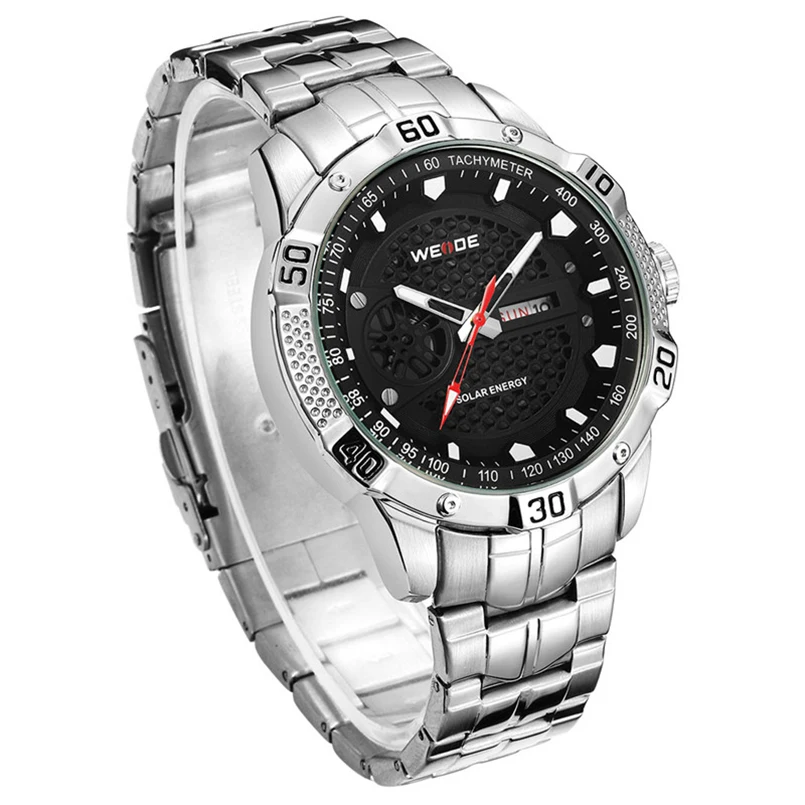 WEIDE Multifunction Men Sport Watch Solar Energy Date Quartz Digital Calendar Waterproof Stainless Steel Band  Wristwatch Clock 