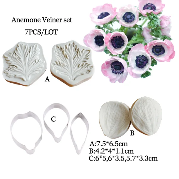 Anemone цветок лист Veiners силиконовые формы для украшения торта инструменты Gumpaste помадка 3D Цветы Форма для свадьбы CS375