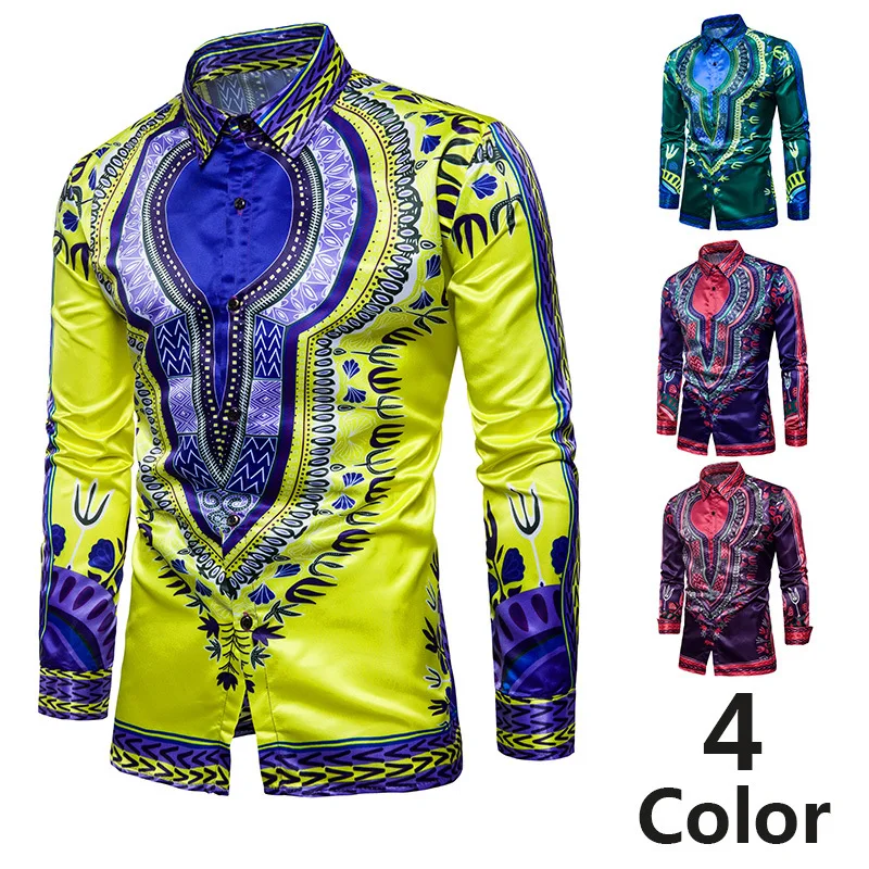 

Men Fashion Printed Muslim Shirt Ethnic Loose Version National Style Large Size Long Sleeve High Quality New Middle East Clothes
