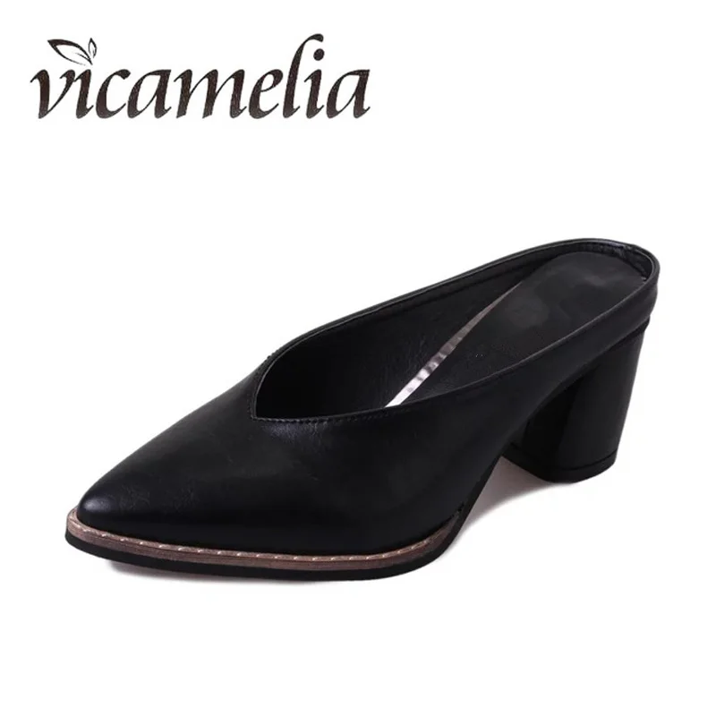 Vicamelia/Новая женская обувь сезон весна лето черные туфли лодочки с закрытым