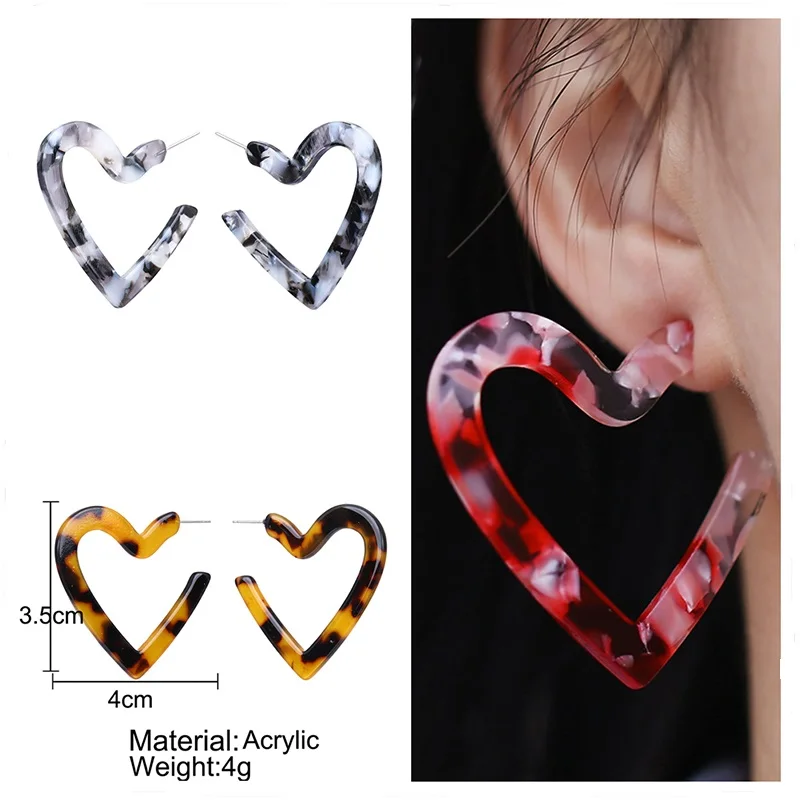 

Lepoard Pattern Large Heart Acetate Acrylic Drop Pendants Earrings Japan Party Cute Earring Jewelry For Women Female Lovers