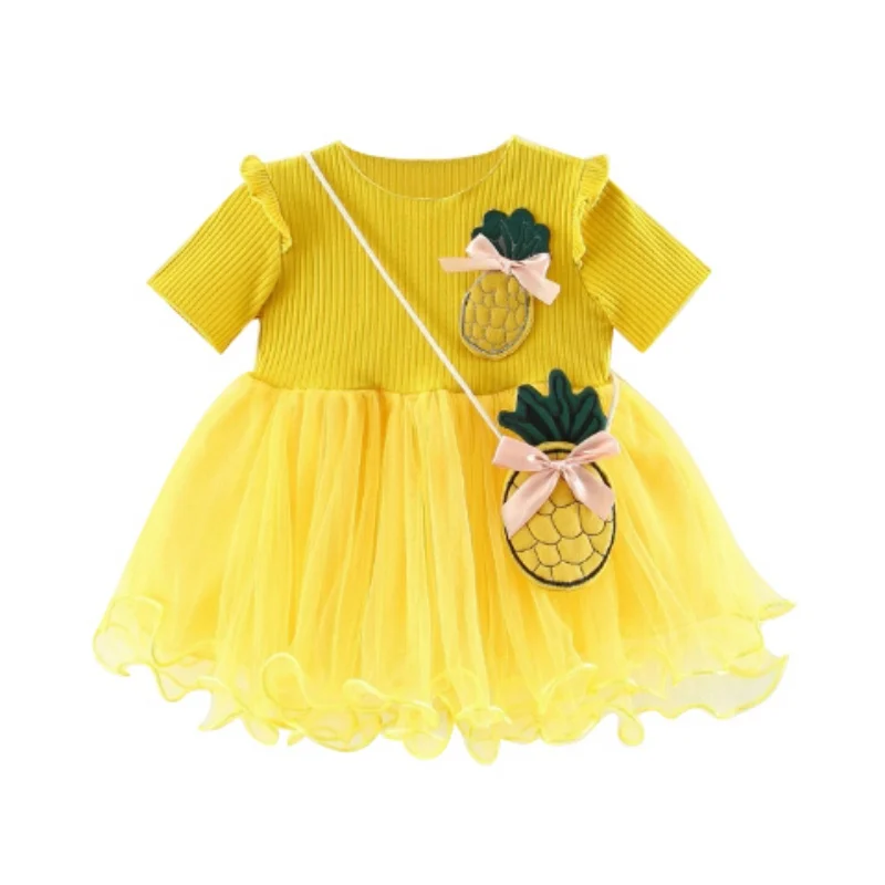 

Hot Baby Dress For Girl Clothes Summer Mesh Princess Dress Cartoon Pineapple Baby Girl Dress (Send bag)