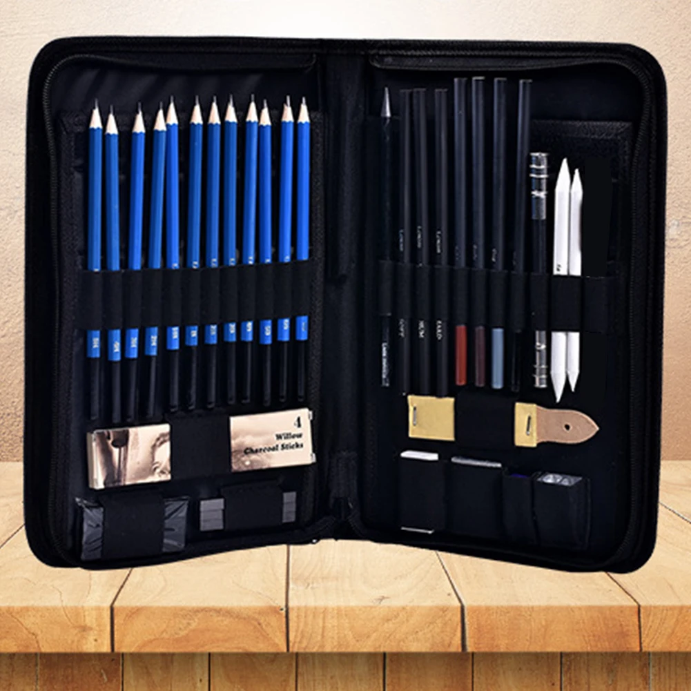 

40pcs Travel Home With Zipper Bag Convenient Student Professional School Sketching Pencils Set Drawing Art Supplies Gift Craft