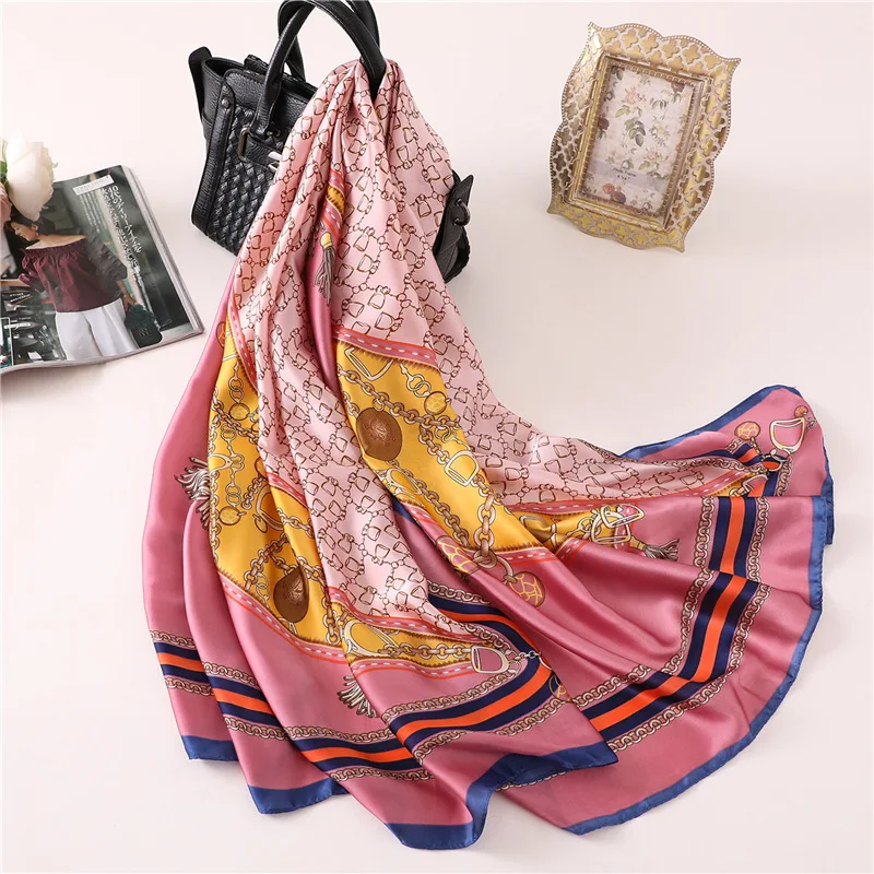 Летний Шелковый шарф для женщин длинный размер пашмины женский платок бандана шарф хиджаб принт мягкие пляжные палантины - Цвет: Red skin