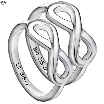 

2 Pieces Silver Color Couple Rings For Sister Ring Big Sis Lil Sis Fashion Wedding Bride Jewelry For Anniversary Best Friends