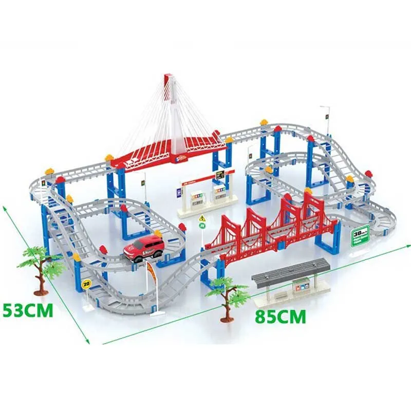 Игрушками поездом электрический вагон Железнодорожный виадук Многослойные 138 шт./компл. железнодорожный поезд трек игрушки для детей; комплекты для детей; подарок для ребенка