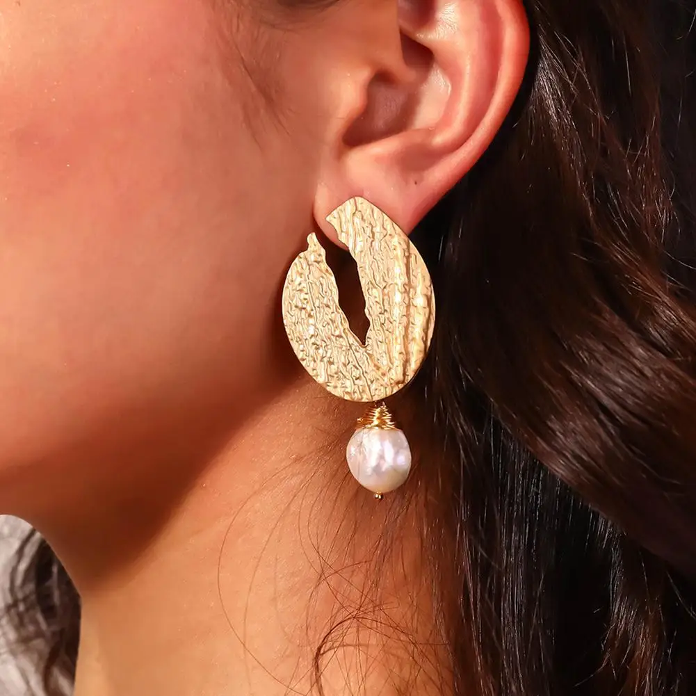 

Fashion Irregular Geometric Faux Pearl Dangle Women Stud Earrings Party Jewelry