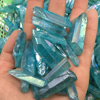 

10 cps Angel Aura Titanium Quartz natural crystal wand point rough reiki treatment prism string