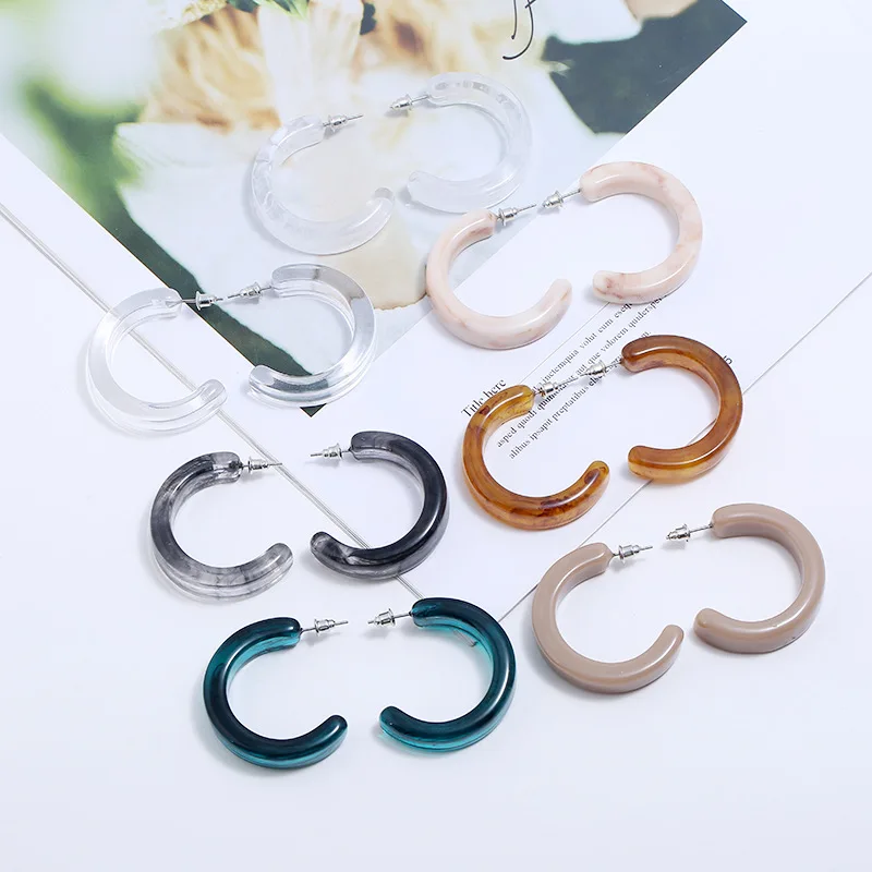 

SUKI 2019 Marble Earrings Acetate Earrings Temperament C-shaped Earrings Wild Simple Fashion Korean Wave Female Sexy Earrings
