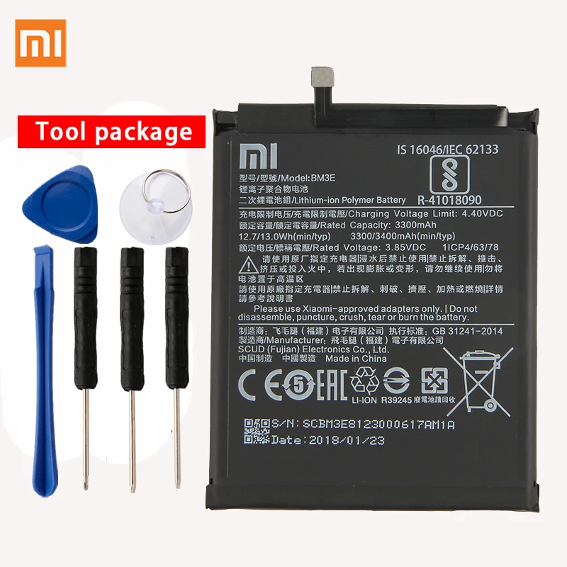 Оригинальный аккумулятор Xiaomi BM3E для телефона 8 MI8 M8 3400 мАч сменный