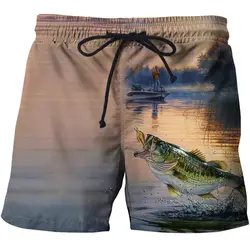 Мужские пляжные шорты с принтом, быстросохнущие шорты для бега в Ливерпуле, пляжные шорты с 3D принтом рыбы, спортивные шорты для плавания