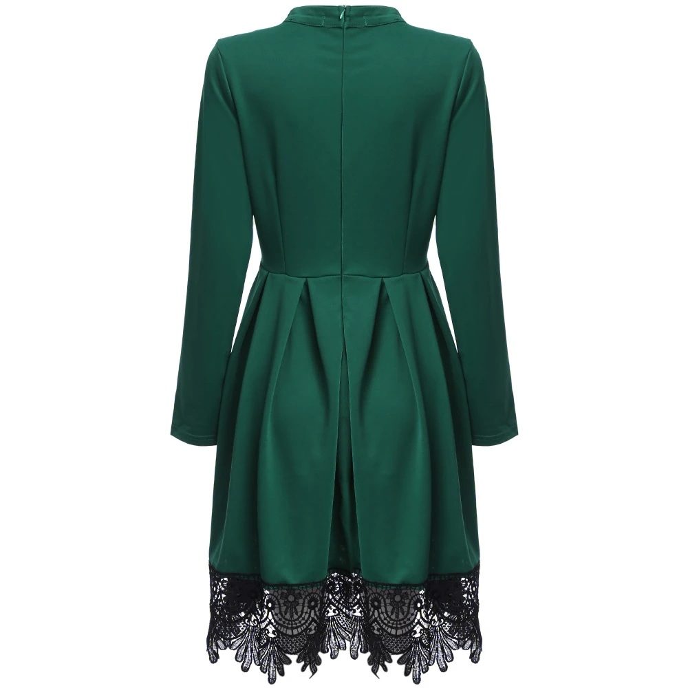 VESTLINDA Autumn Dress Women Party Dresses O Neck Long Sleeve A-Line Slim Vestido DE Festa Lace Spliced Sexy Dress Plus Size 4