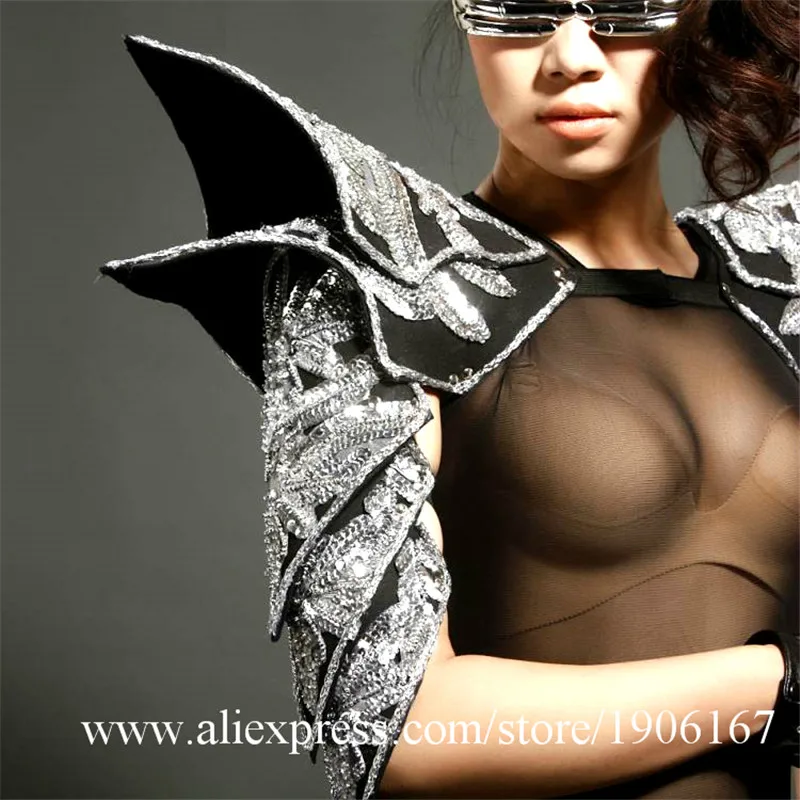 Night club nightclub female singer DJ Jazz Dance sexy shoulder armor stage costumes05