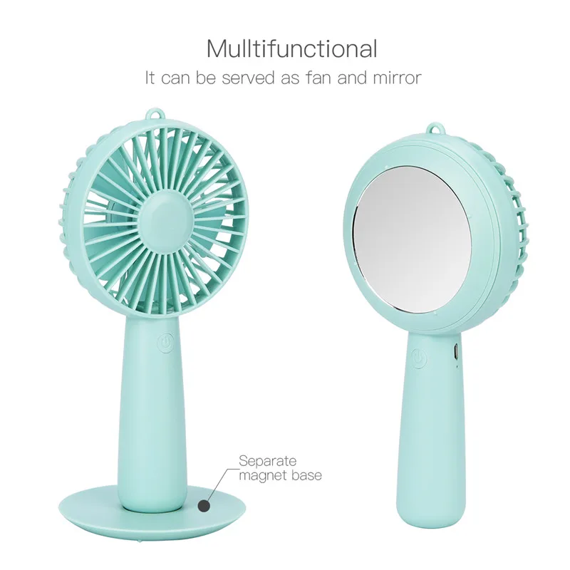 

Handheld Mini Rechargeable Fan Office Desktop Computer USB Adjustable Speed Battery Fan With Mirror And Magnet Base FS001L-4546