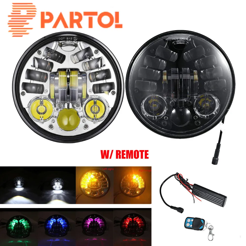 

Partol 5.75" 5 3/4" H4 Motorcycle Led Headlight Projector HeadLamp Bulb With Turn Signal For Harley Bobber Touring