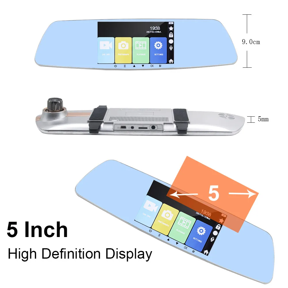 TAVIN Car camera recorder Dash cam 5 inch touch auto camera screen full hd 1080P Rearview mirror Car dvr with rearview camera