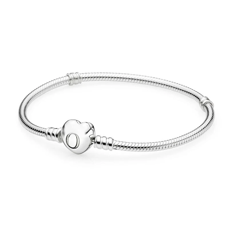 

Authentic 925 Sterling Silver Bracelet with heart-shaped clasp Fit European Charm Original Pan Bracelet For Women DIY Jewelry