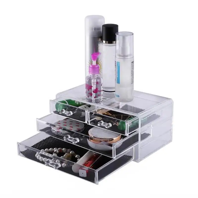 

Plastic Cosmetics Storage Rack 2 Small Drawers and 2 Larger Drawe Makeup Display Rack Cosmetic Display Stand Holder Manicure Too