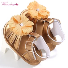 Модные сандалии из искусственной кожи для маленьких девочек; летняя нескользящая обувь с цветочным узором