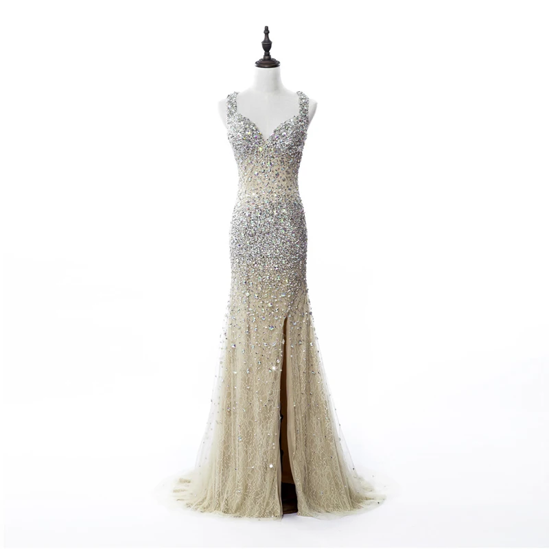 

Luxury Crystal Beading Prom Gowns Elegant Spaghetti Strap Mermaid Evening Gown Custom Made Floor-Length Formal Party Dresses