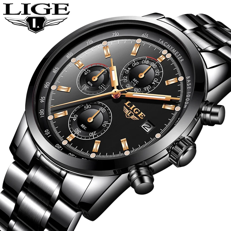 

LIGE Watch Men Fashion Sport Quartz Clock Mens Watches Top Brand Luxury Full Steel Business Waterproof Watch Relogio Masculino