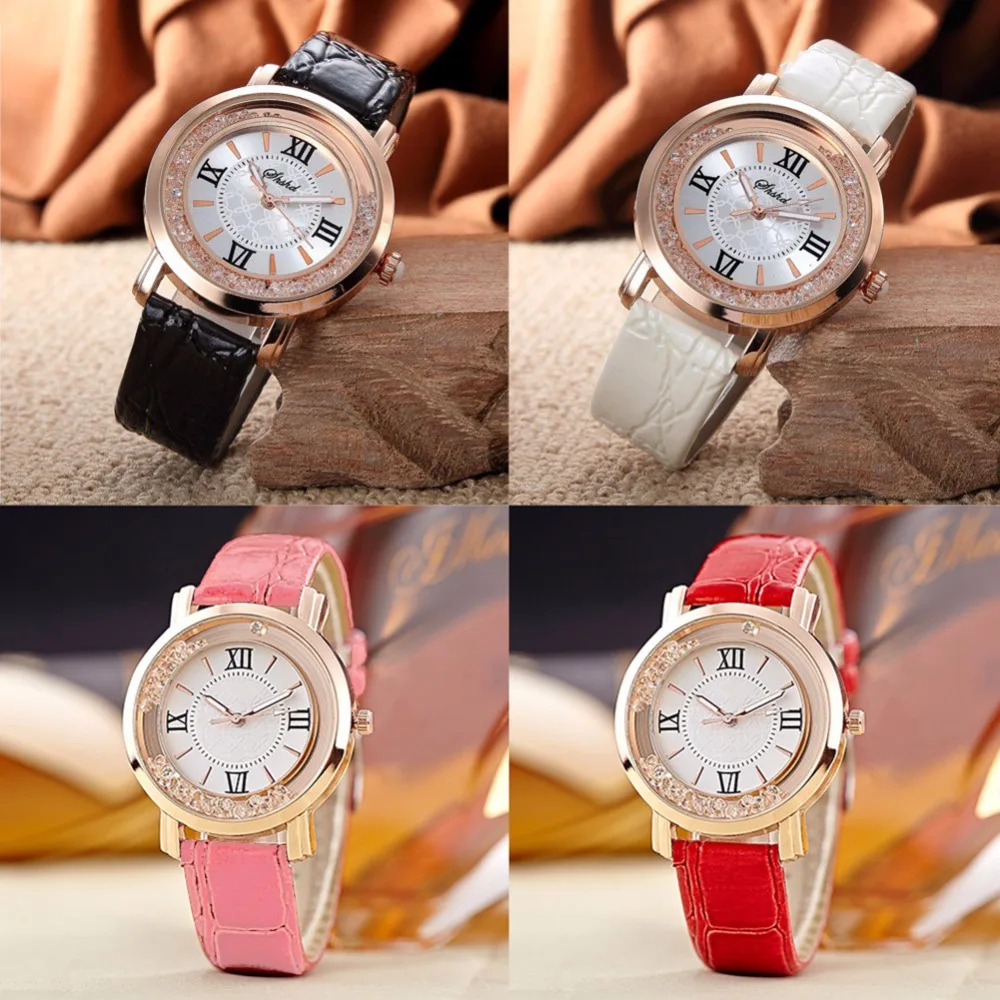 1Pc Fashion Women Luxury Leisure Set Auger Leather Aanlog Stainless