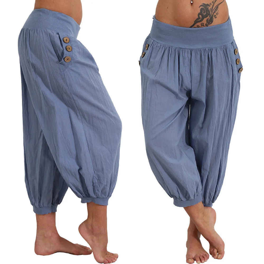 

Women's Aladdin Cotton Linen Pants Plus Size 5XL Casual Calf-Length Harem Pants Elastic Waist Summer Sporting Loose trousers New