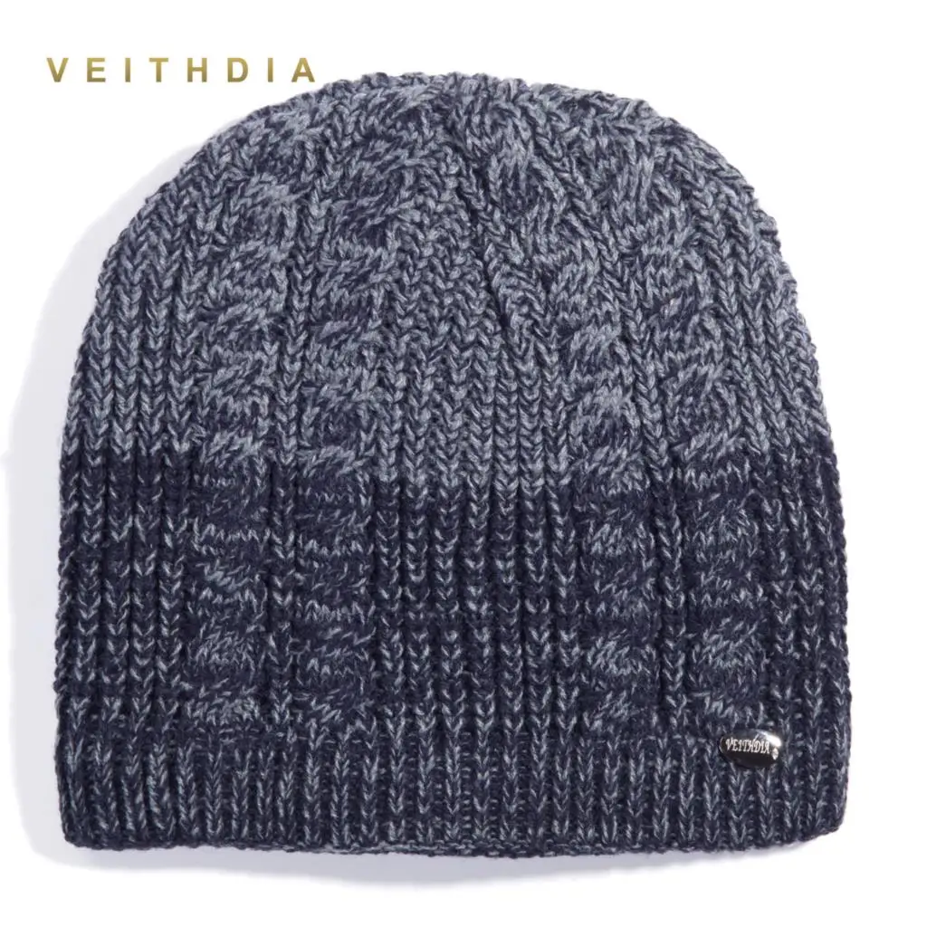 Зимние шапки VEITHDIA для мужчин вязаные из шерсти одноцветные двухслойные gorro