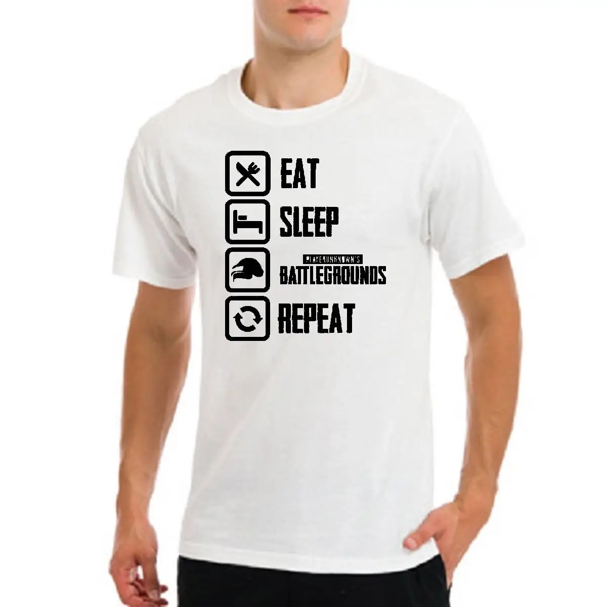 Unknown battlegrounds pubg Eat Sleep Repeat gamer playersunknown футболка новые футболки Забавные топы