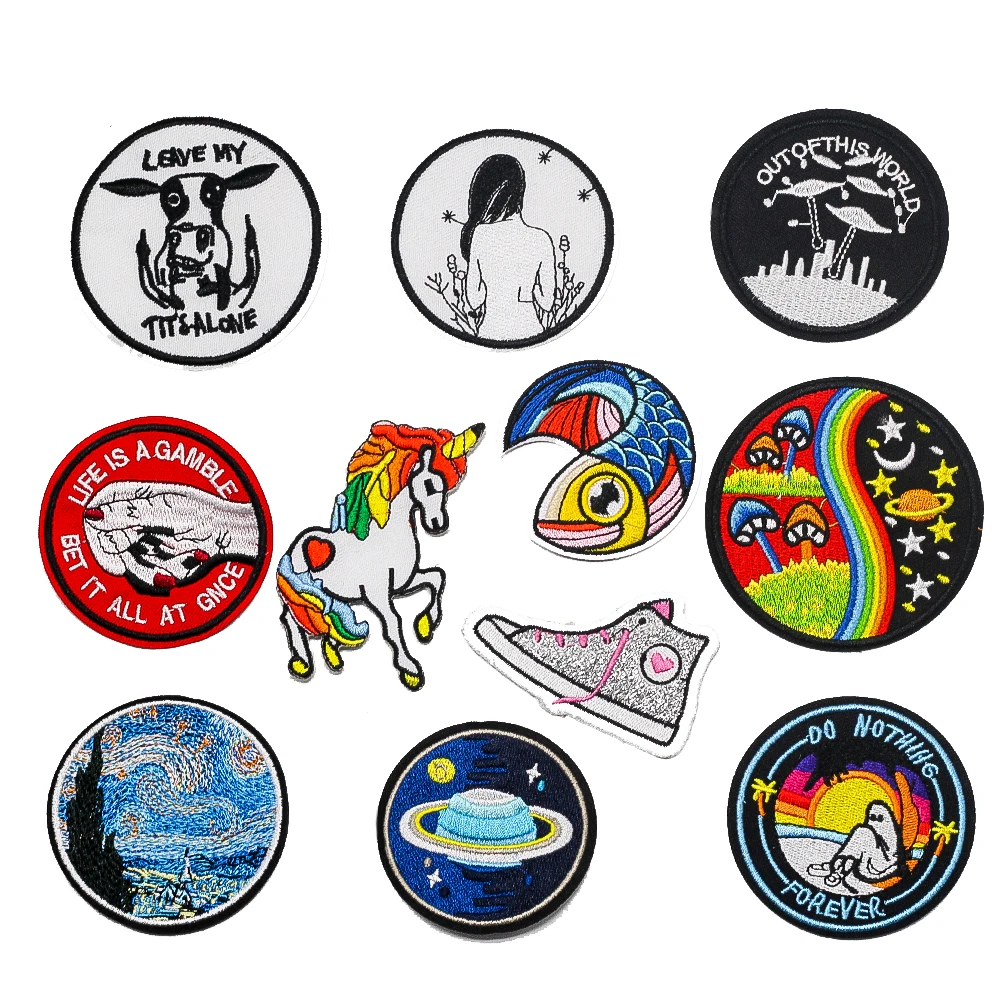 

Punk Style Round Starry Sky Parches Embroidered Iron on Patches for Iron On Clothes Embroidery Applique Accessory
