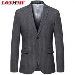 Lonmmy 5XL 6XL Для мужчин Пиджаки и костюм Куртки Мода в полоску Slim Fit Blazer для Для Мужчин серый синий два один модель 2018 Весна