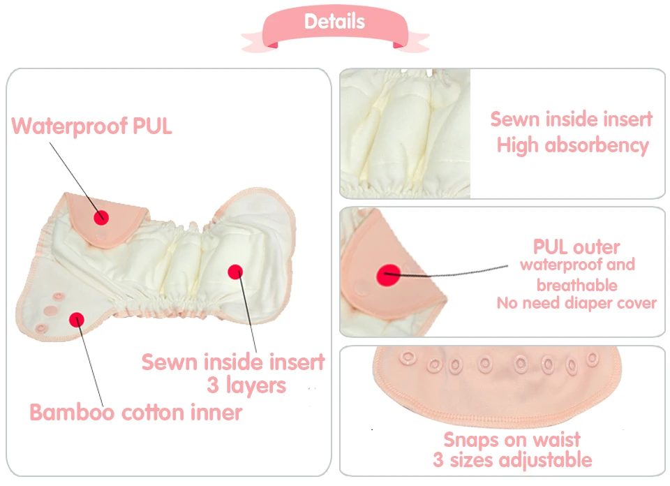Miababy/(5 шт.) Бамбуковые хлопковые подгузники для новорожденных с водонепроницаемой и дышащей подкладкой